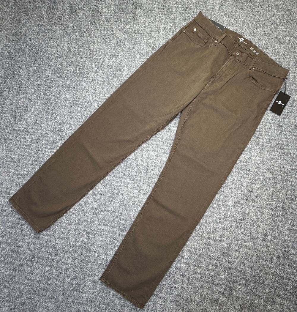 7 For All Mankind Slimmy Mens 38 Brown Slim Straight Stretch Jeans NWT $198 MSRP